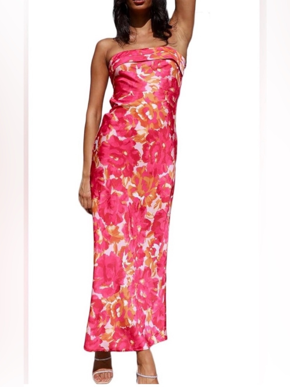 Realtix Strapless Maxi Dress Floral print Pink Size  Medium NWT